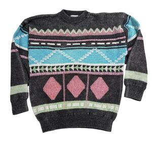 Unionbay Vintage 90s Sweater Mens Large Multi Geometric Crewneck Pullover Knit